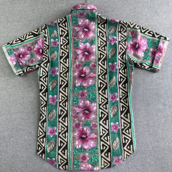 VNTG Wrangler Cowboy‑Cut Floral Aztec Pearl‑Snap Western Shirt Size 15 – Retro - Picture 2 of 11